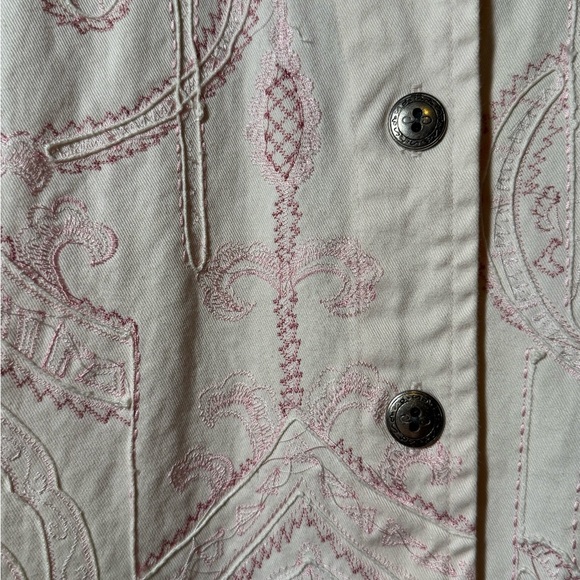 Chico's Design Cream and Pink Paisley Jean Jacket - Picture 3 of 5